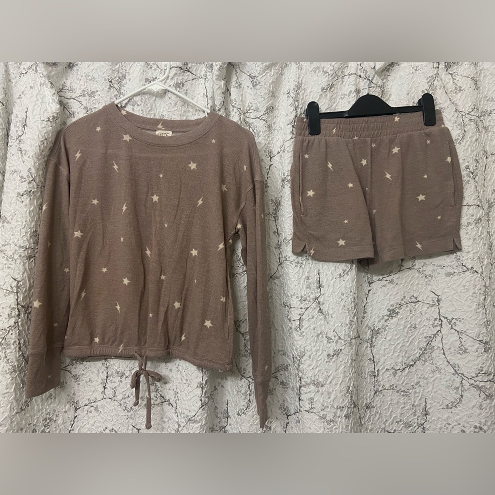 Cozie by Pink Rose Tan Star Print Lounge Set Size S